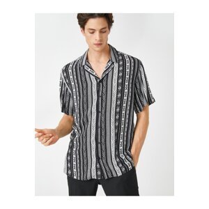 Koton Summer Shirt Short Sleeve Turn-down Collar Ethnic Print Detailed