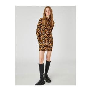 Koton Mini Winter Pencil Dress Leopard Patterned High Neck Long Sleeve