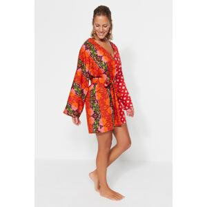 Trendyol Floral Patterned Belted Mini Woven 100% Cotton Beach Dress