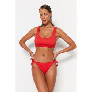 Trendyol Red Tie-Up Textured High Leg Bikini Bottom