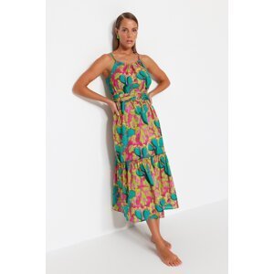 Trendyol Floral Patterned Midi-Weave 100% Cotton Beach Dress