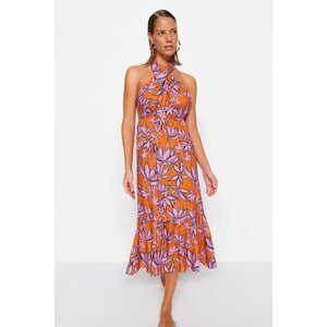Trendyol Floral Patterned Midi Woven Cross Tie Beach Dress