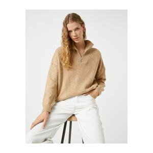Koton Oversize Knitwear Sweater High Collar Half Zipper