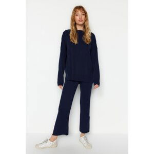 Trendyol Navy Blue Wide Fit Basic Trousers Knitwear Two Piece Set