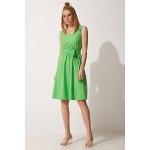 Happiness İstanbul Women's Green Strappy Belted Summer Ayrobin Dress