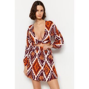 Trendyol Tropical Patterned Woven Tie Blouse Skirt Suit