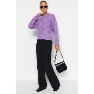 Trendyol Lilac Wide Fit Soft Textured Openwork/Perforated Knitwear Sweater