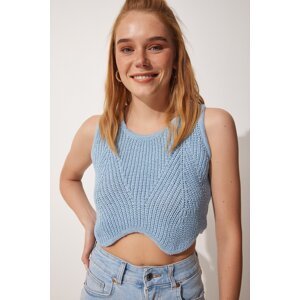 Happiness İstanbul Women's Sky Blue Summer Crop Knitwear Blouse