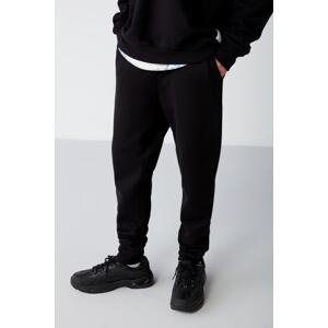 GRIMELANGE Jeremiah Men's Regular Fit Elastic Fabric Cuffed Black Sweatpants with Cord And Elastic Pocket