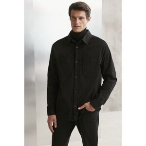 GRIMELANGE Outside Men's Thick Textured Washed Black Shirt with Pocket