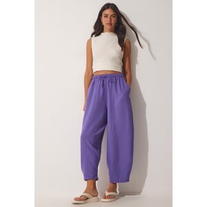 Happiness İstanbul Women's Purple Pocketed Linen Viscose Shalwar Trousers