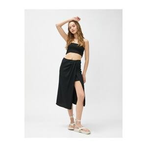 Koton Midi Skirt Draped Slit Lined Textured