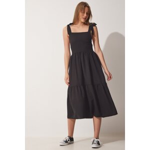 Happiness İstanbul Women's Black Strappy Summer Poplin Dress