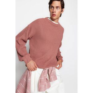 Trendyol Pale Pink Men's Oversize Fit Wide Fit Crew Neck Basic Knitwear Sweater