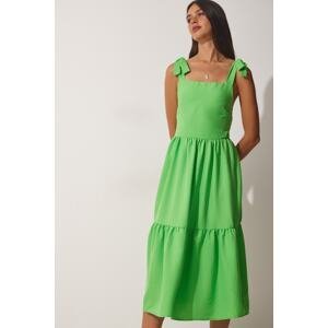 Happiness İstanbul Women's Light Green Strappy Summer Poplin Dress