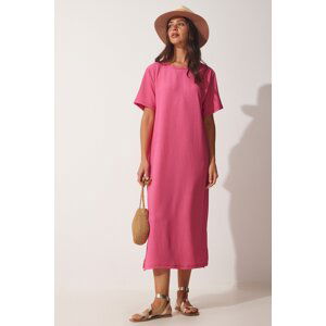Happiness İstanbul Women's Pink Wide Long Daily Summer Knitted Dress