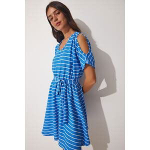 Happiness İstanbul Women's Blue Cut Out Detailed Summer Daily Knitted Dress