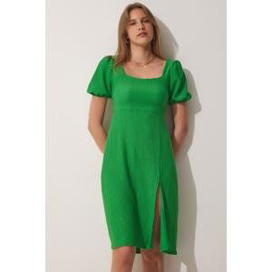 Happiness İstanbul Women's Green Square Neck Summer Knitted Dress