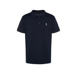 Trendyol Navy Blue Men's Regular/Normal Fit Textured 100% Cotton Polo Neck T-shirt