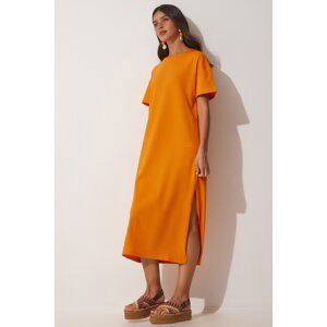 Happiness İstanbul Women's Orange Cotton Summer Daily Combed Combed Dress