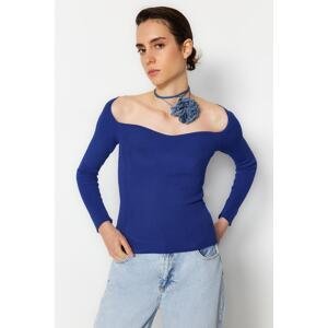 Trendyol Saxe Blue Heart Neck Knitwear Sweater