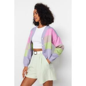 Trendyol Lilac Shimmery Thread Color Block Knitwear Cardigan