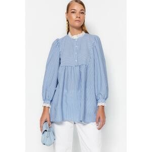 Trendyol Blue Lace Woven Seeerness Plaid Tunic