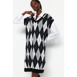 Trendyol Black Midi Knitwear Diamond Patterned Dress