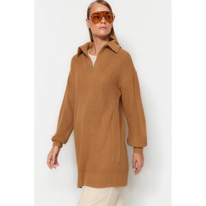 Trendyol Camel Zipper Detail Knitwear Sweater