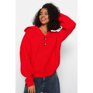 Trendyol Red Wide Fit Soft Textured Sailor Collar Knitwear Sweater