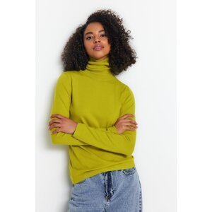 Trendyol Oil Green Premium/Special Yarn High Neck Basic Knitwear Sweater