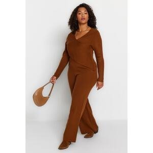 Trendyol Curve Brown Double Breasted Knitwear Two Piece Set