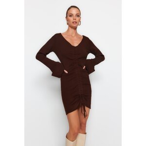 Trendyol Brown Mini Knitwear V Neck Dress