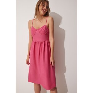 Happiness İstanbul Women's Dark Pink Strappy Summer Knitted Dress