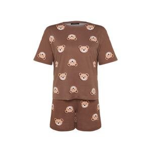 Trendyol Curve Brown Teddy Bear Printed Cotton Knitted Pajamas Set