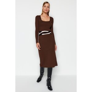 Trendyol Brown Midi Knitwear Square Neck Dress