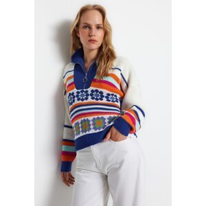 Trendyol Saks Self Patterned Zippered Knitwear Sweater