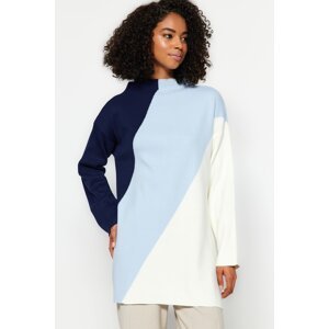 Trendyol Navy Blue Color Blocked High Collar Knitwear Sweater