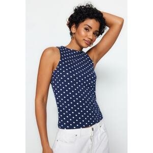 Trendyol Navy Blue Polka Dot Printed Cotton Halter Neck Fitted/Sleeping Elastic Knit Undershirt