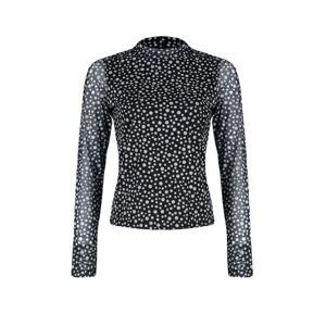 Trendyol Black Polka Dot High Collar and Lined Transparent Back Tulle Stretchy Knitted Blouse