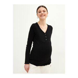 LC Waikiki V-Neck Plain Long Sleeve Maternity T-Shirt