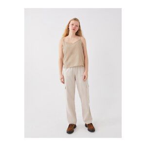 LC Waikiki LCW Women's Casual Elastic Waist Straight Linen-Mixed Trousers for Women