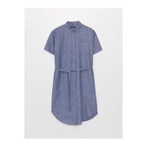LC Waikiki Women's Plain Short Sleeve Linen Blended Shirt Dress