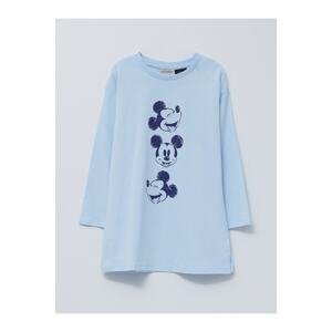 LC Waikiki Crew Neck Mickey Mouse Printed Long Sleeved Cotton Girls' Tunic