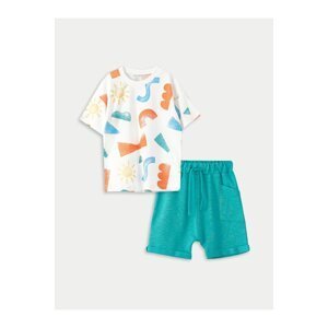 LC Waikiki Crew Neck Short Sleeved Printed Cotton Baby Boy T-Shirt And Shorts 2-Set