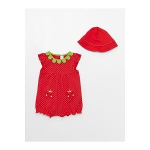 LC Waikiki Crew Neck Embroidery Detailed Baby Girl Jumpsuit And Hat 2-Set