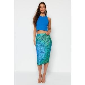 Trendyol Multicolored Printed Pencil Midi Skirt with Slit Detail