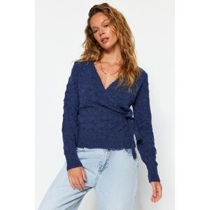 Trendyol Indigo Soft Textured Double Breasted Neck Knitwear Sweater