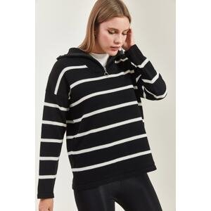 Bianco Lucci Women's Turtleneck Zippered Striped Knitwear Sweater