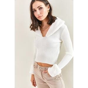 Bianco Lucci Women's Shearling Für Knitwear Sweater